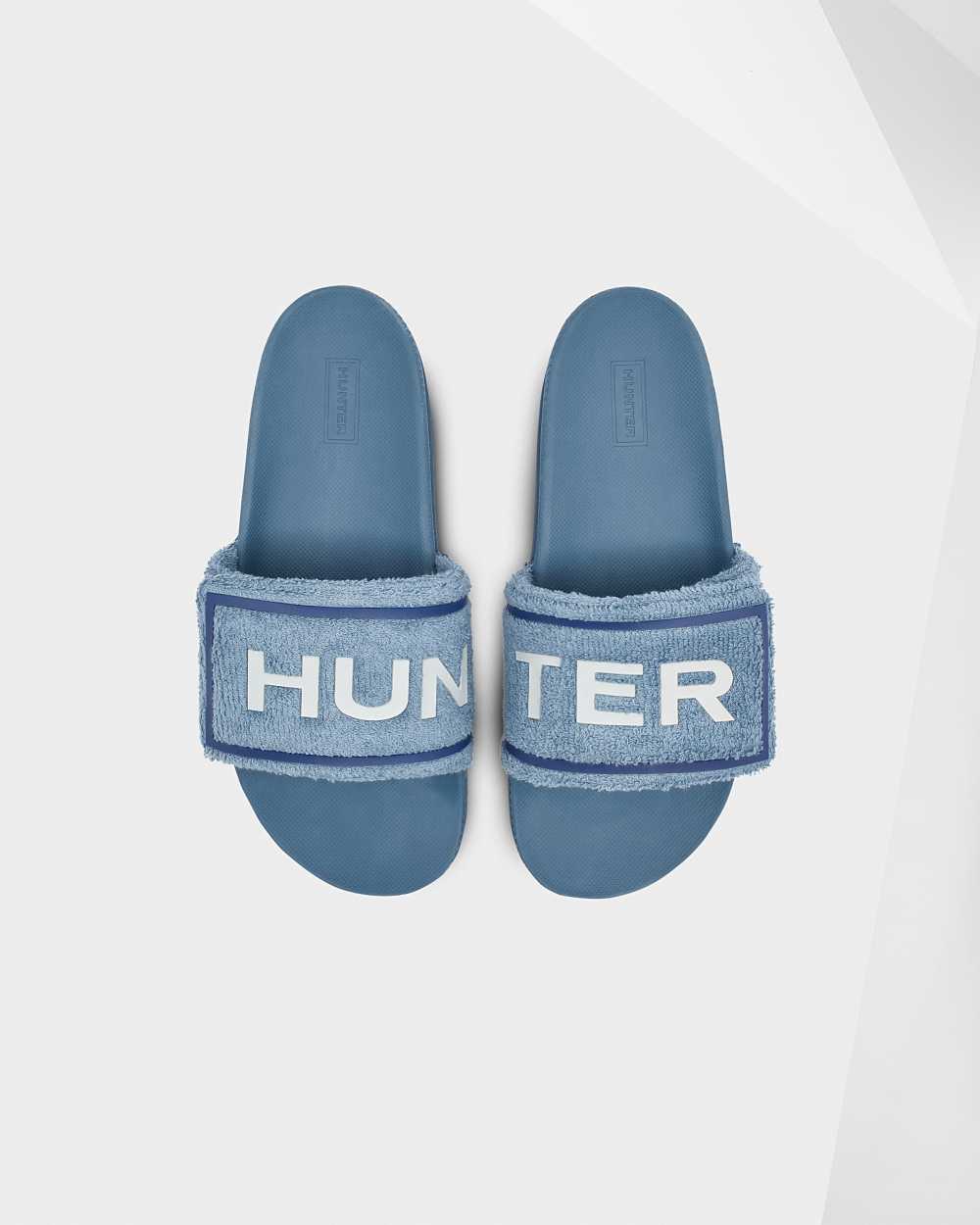 Womens Hunter Original Terry Towelling Logo Adjustable Slides Blue | NVITFD-028